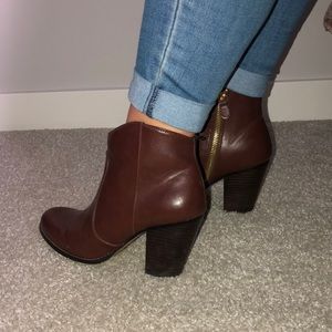 Dark brown ankle booties with heel